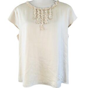 TALBOTS Pure Silk Ruffle Front Cap Sleeve Cream Blouse - NWT Women's Plus 18